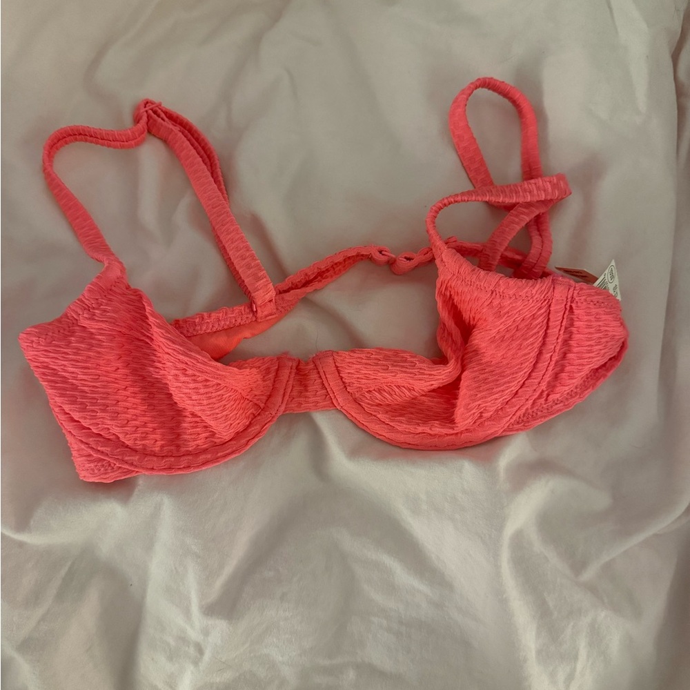 Aerie Coral Textured Bikini Top